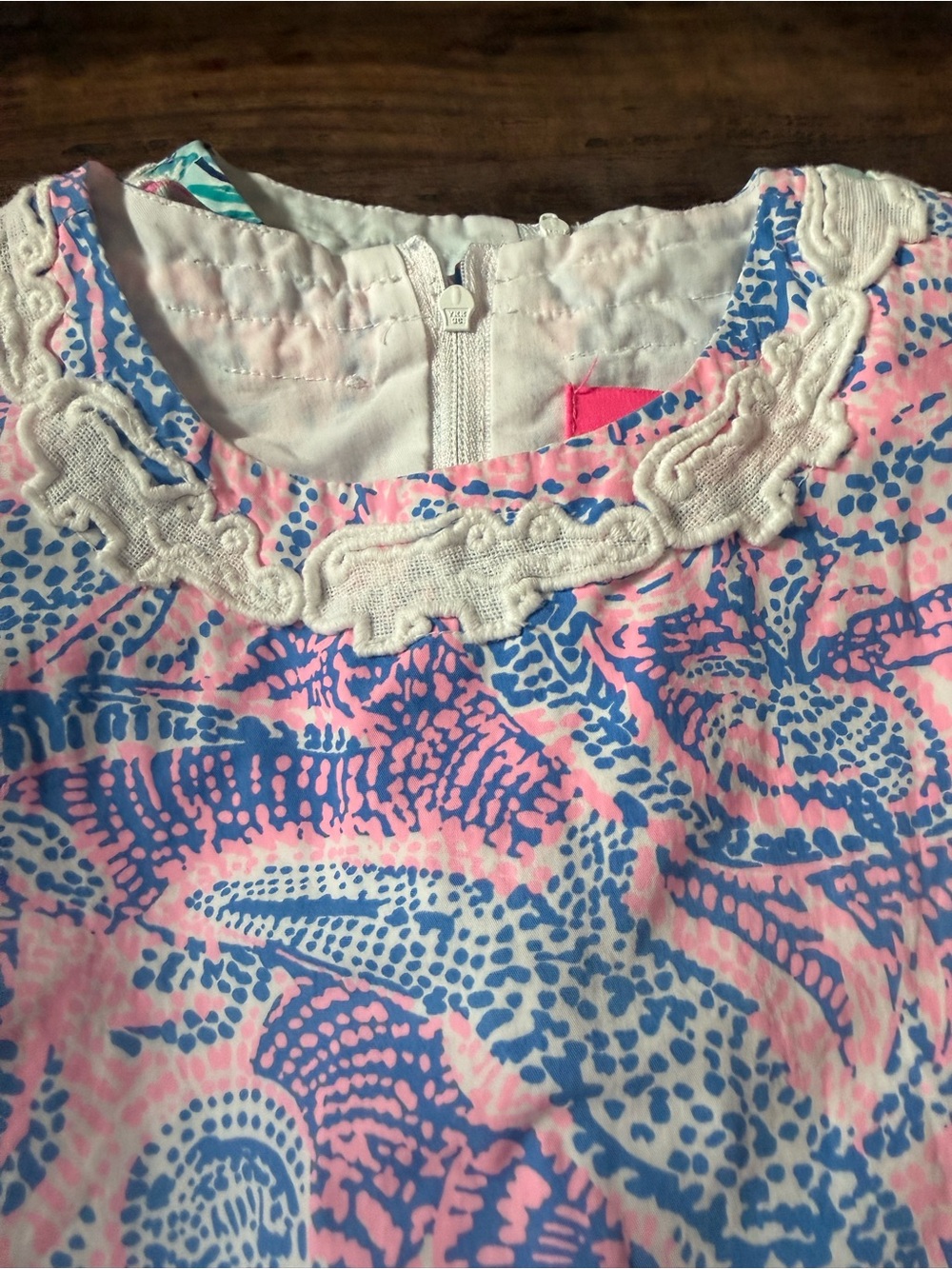 Lilly Pulitzer Pink & Blue Crocodile Dress with White Croc Trim